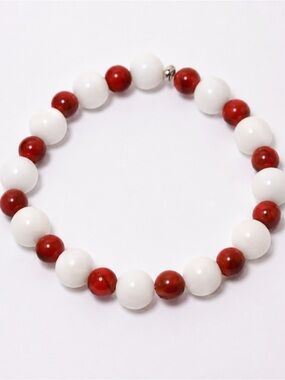 Trendy Handmade Howlite Shell Beaded Bracelet Handmade Stretch Red White